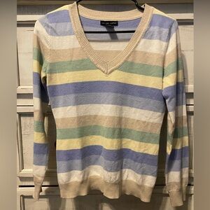 New York & Company Pastel Striped V-Neck Sweater